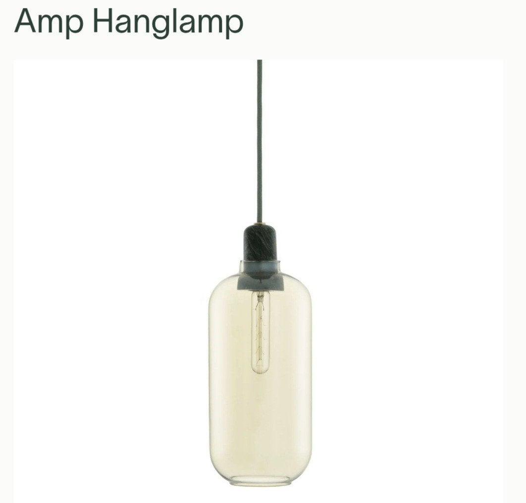 Amp Hanglamp - Amber Glas met Marmeren Fitting, Ophalen, E14 (klein), Scandinavisch, Modern, Glas