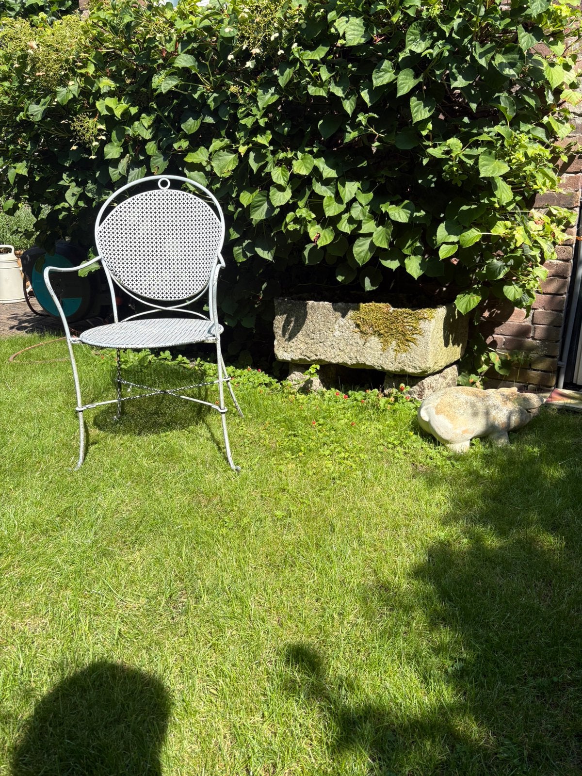 Franse brocante gietijzeren tuinstoel, Ophalen, Gebruikt, Metaal