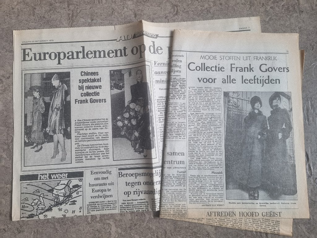 MODE Nieuwe collectie Frank Govers (1970 en 1979), Verzamelen, Ophalen of Verzenden, 1960 tot 1980, Knipsel(s)