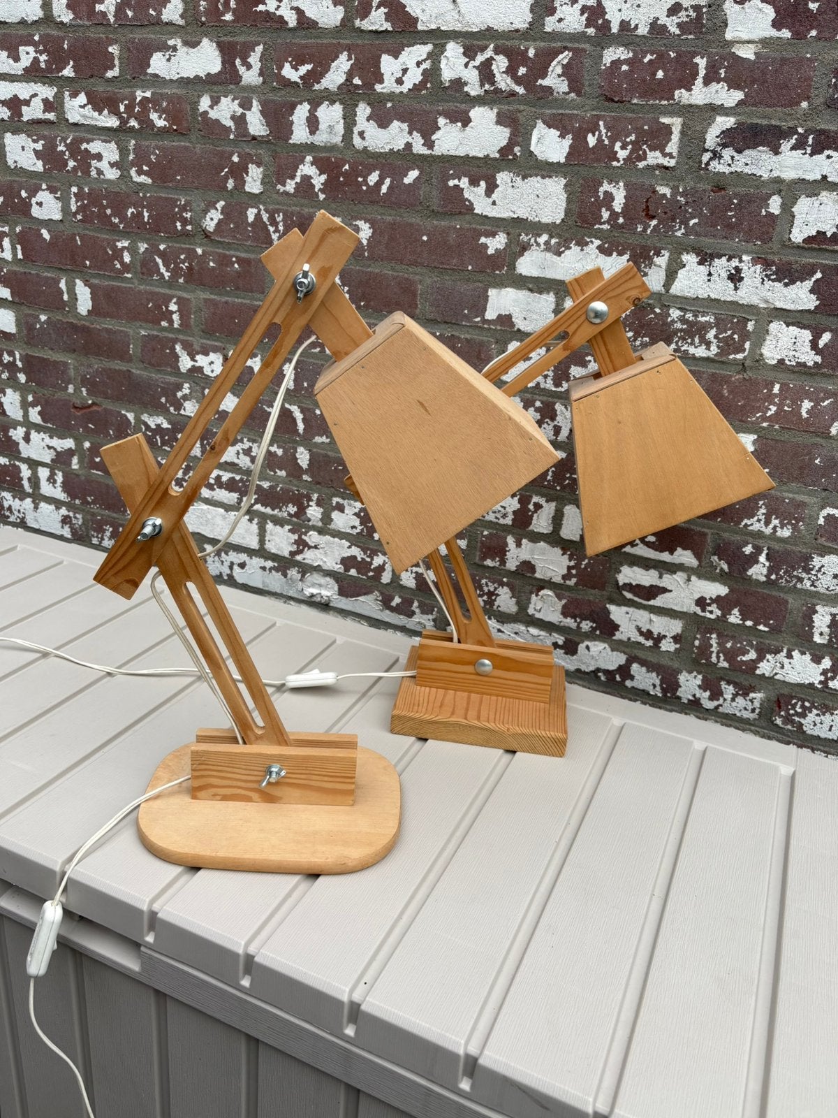 Oude handegmaakte scharnierlampen, Ophalen of Verzenden, Bureaulamp, Verstelbaar, Vintage