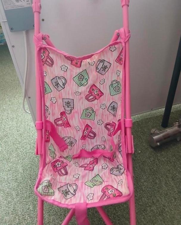 Roze poppenbuggy met tassenprint, Ophalen of Verzenden, Zo goed als nieuw, Babypop