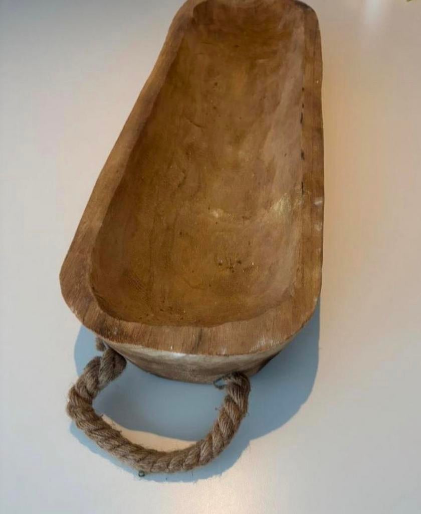 Borrel plank schaal uitgeholde boomstam met handvat 83X21x8, Ophalen of Verzenden, Gebruikt, Overige vormen, Hout