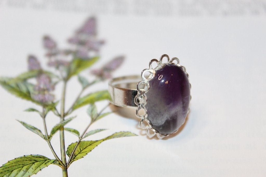 Amethist Ring - Paarse steen - Statement ring ,ovale steen, Overige materialen, Paars, Nieuw, Ophalen of Verzenden