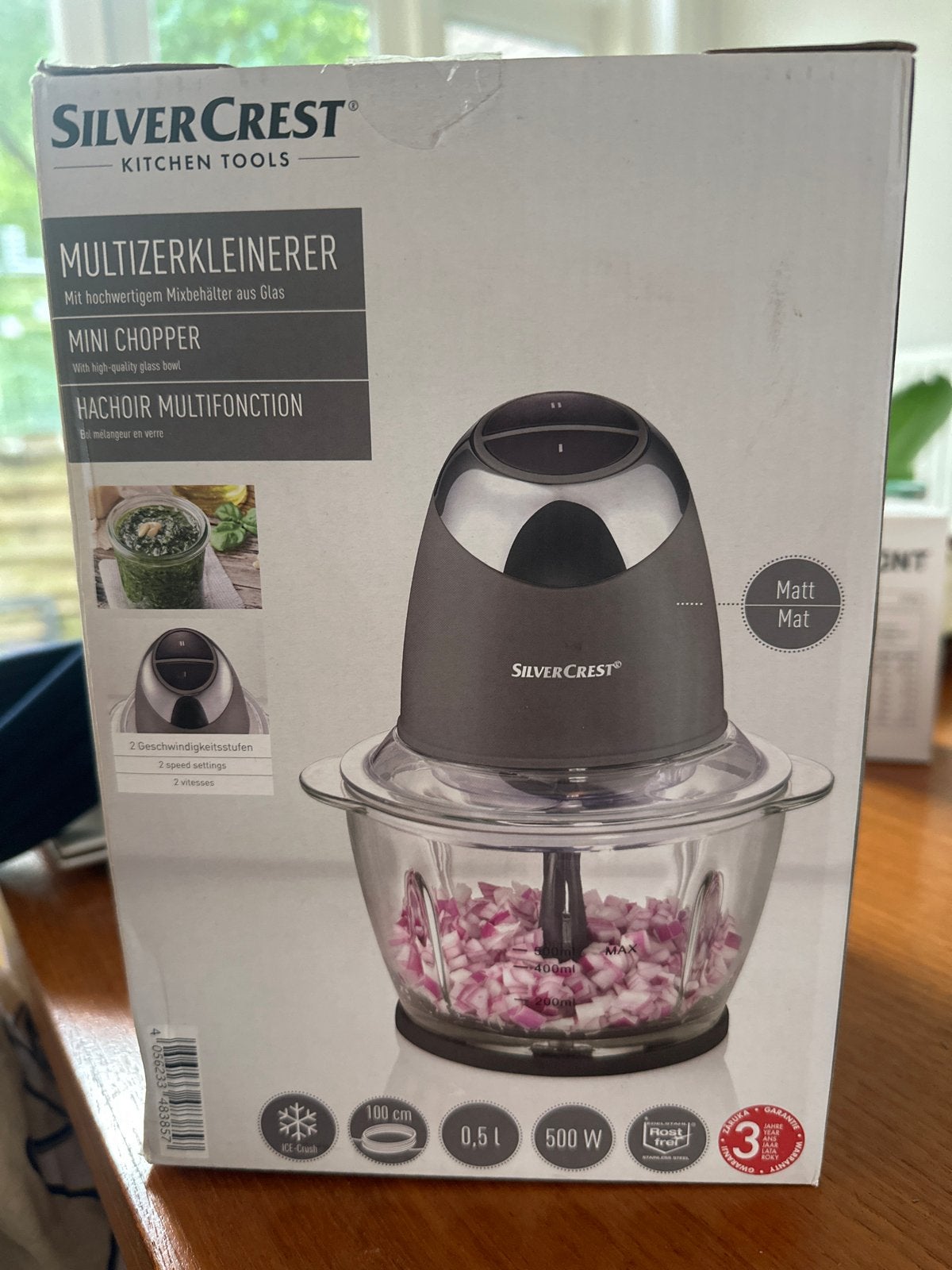 Nieuwe SilverCrest Multihakker met Glazen Mixkom, 1 tot 2 liter, Ophalen of Verzenden, Nieuw, 2 snelheden