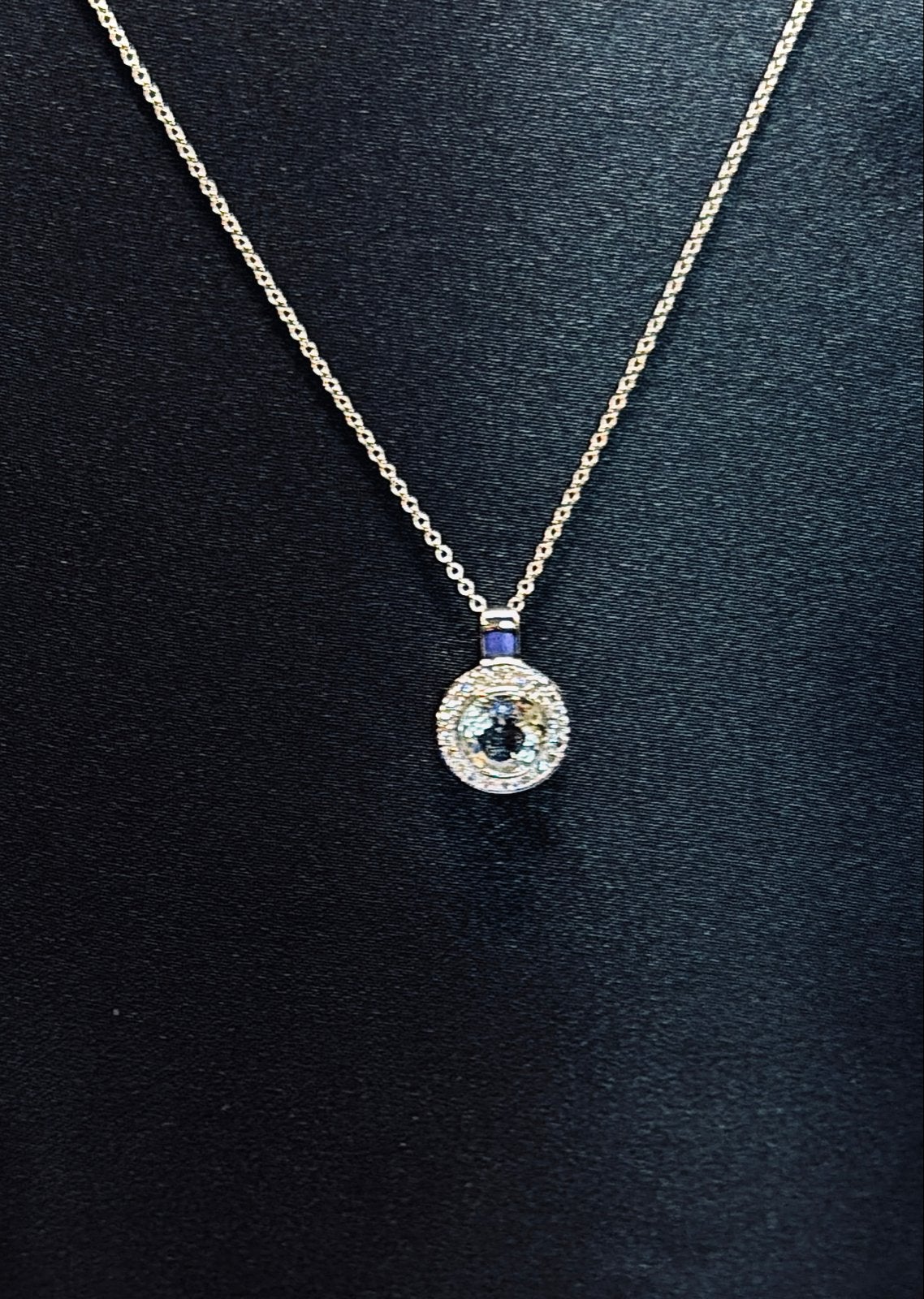 14k Witgouden Collier met Groene Amethist en Zirkonia, Wit, Ophalen of Verzenden, Zo goed als nieuw, Met edelsteen