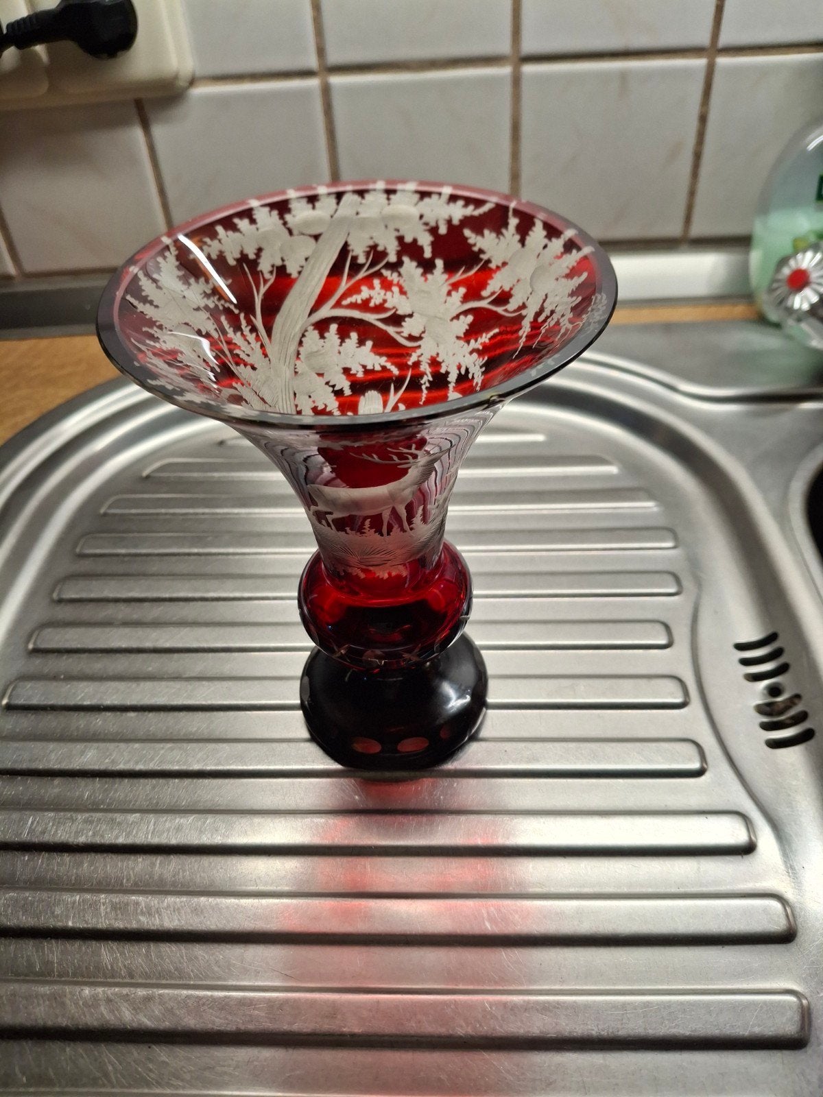 Boheemse  vaas hoogte  17 cm, Antiek en Kunst, Antiek | Glas en Kristal, Ophalen of Verzenden