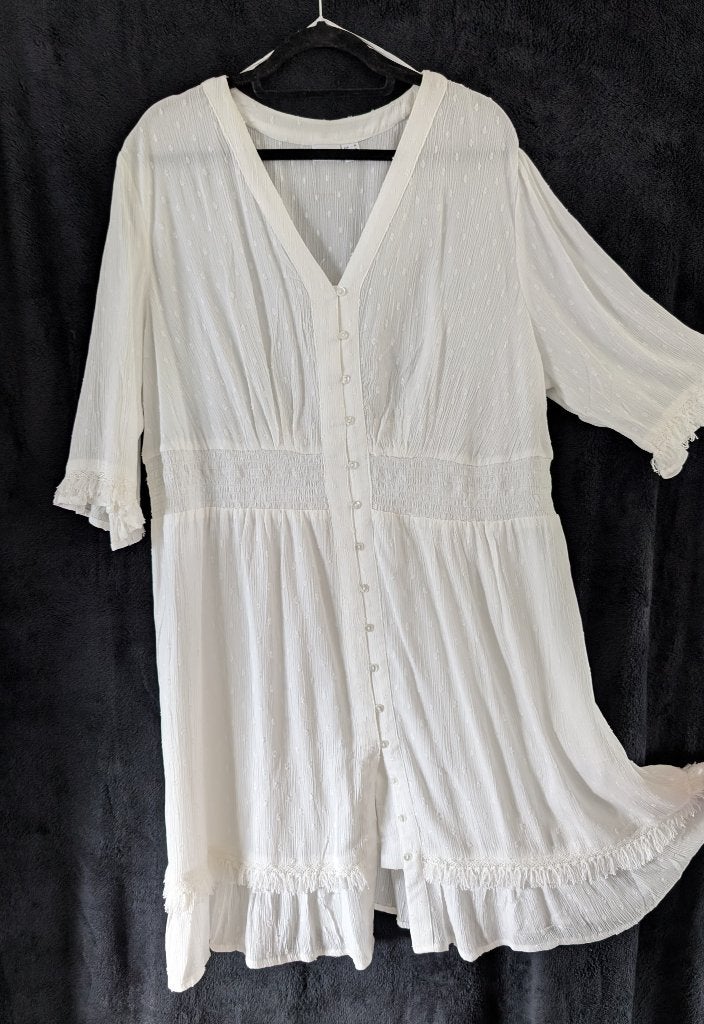 Offwhite zomerjurkje, 3/4 mouw, gesmokt in de taille, Kleding | Dames, Wit, Maat 46/48 (XL) of groter, Nieuw, Ophalen of Verzenden