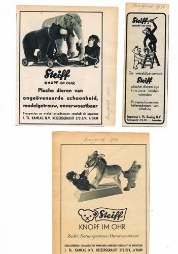 Steiff Speelgoed - Advertenties uit Tijdschrift 1950, Ophalen of Verzenden, 1940 tot 1960, Knipsel(s)