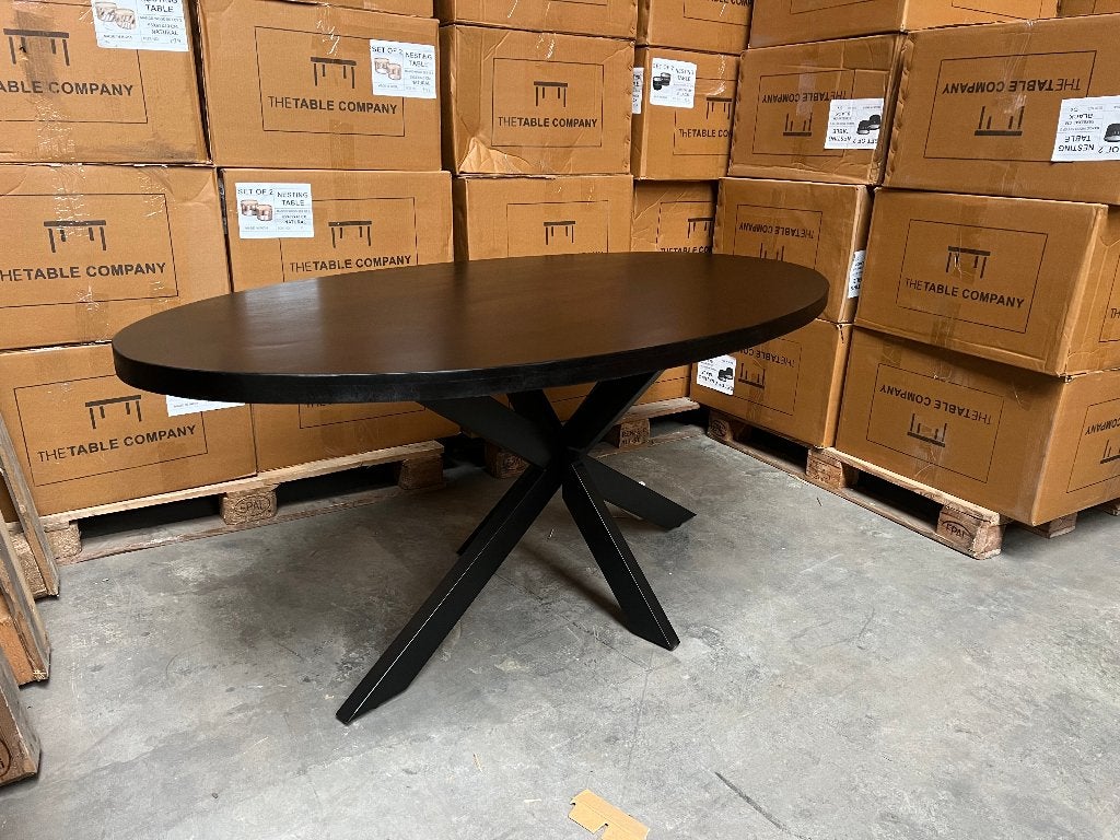Ovale zwart mango eettafel 160x90cm incl. spinpoot, Huis en Inrichting, Tafels | Eettafels, Ophalen, Nieuw, 50 tot 100 cm, 150 tot 200 cm