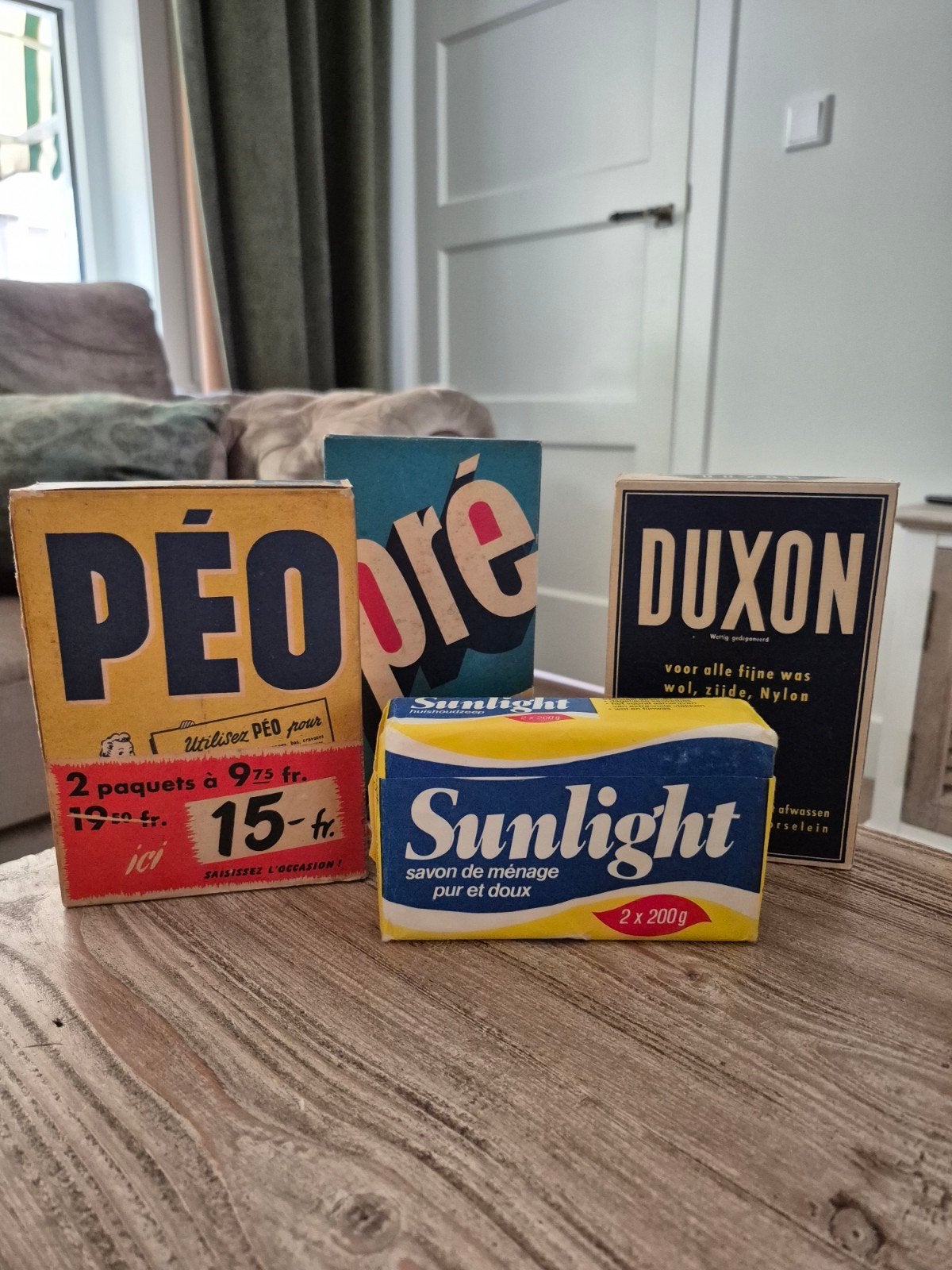 Set van 4 vintage wasmiddel verpakkingen & Sunlight zeep – R, Verzamelen, Ophalen of Verzenden
