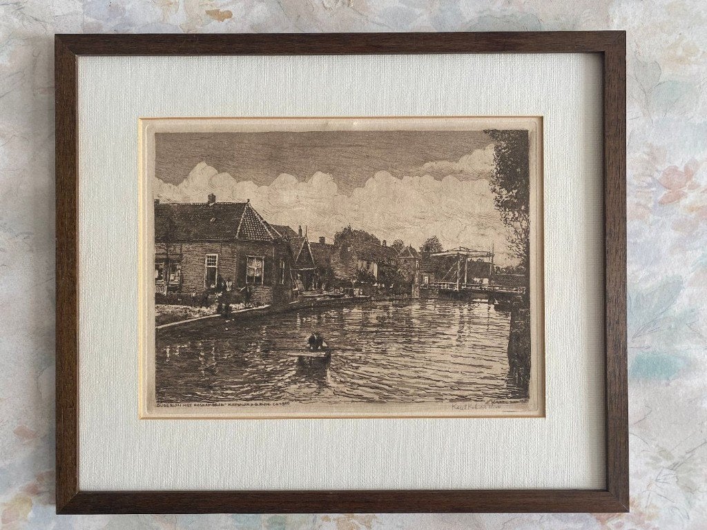 Ets  ,  Katwijk  a/d  Rijn  .  ca   1900, Antiek en Kunst, Ophalen of Verzenden, Stadsgezicht, Ets