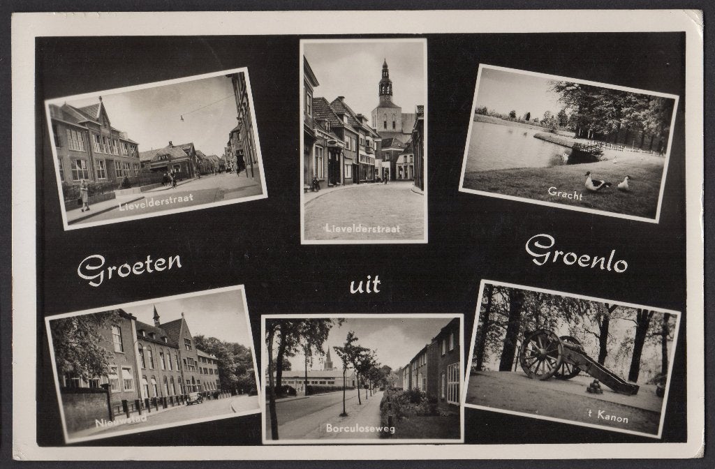 Groenlo, 6-luik, oa Lievelderstraat, gebruikt 1960, Ophalen of Verzenden, 1940 tot 1960, Gelopen, Gelderland