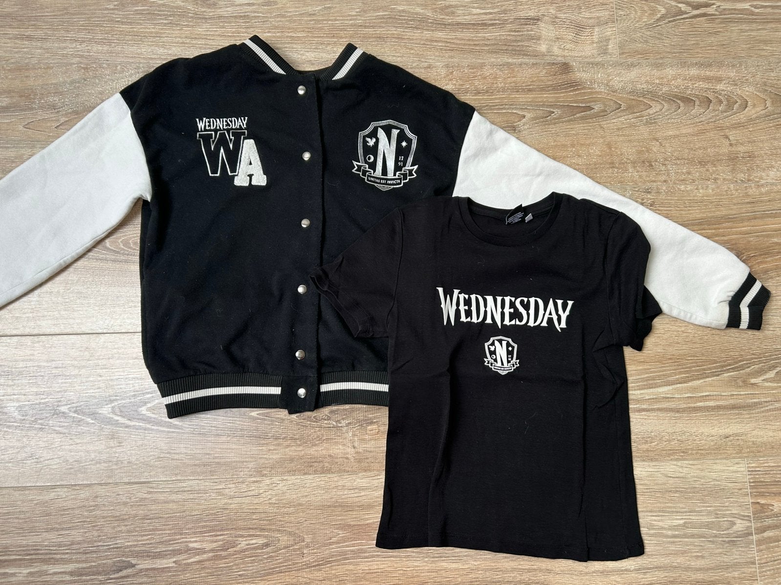Wednesday vest en shirt. Mt 158, Ophalen of Verzenden, Zo goed als nieuw, Jongen of Meisje, Trui of Vest