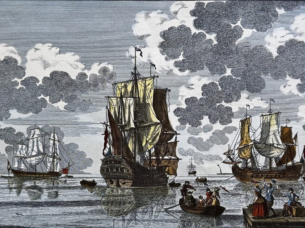 Vintage scheepsprent - Hollandse Oost-Indiëvaarders, 40 cm, 1950 - 1999, Overige technieken, 50 cm