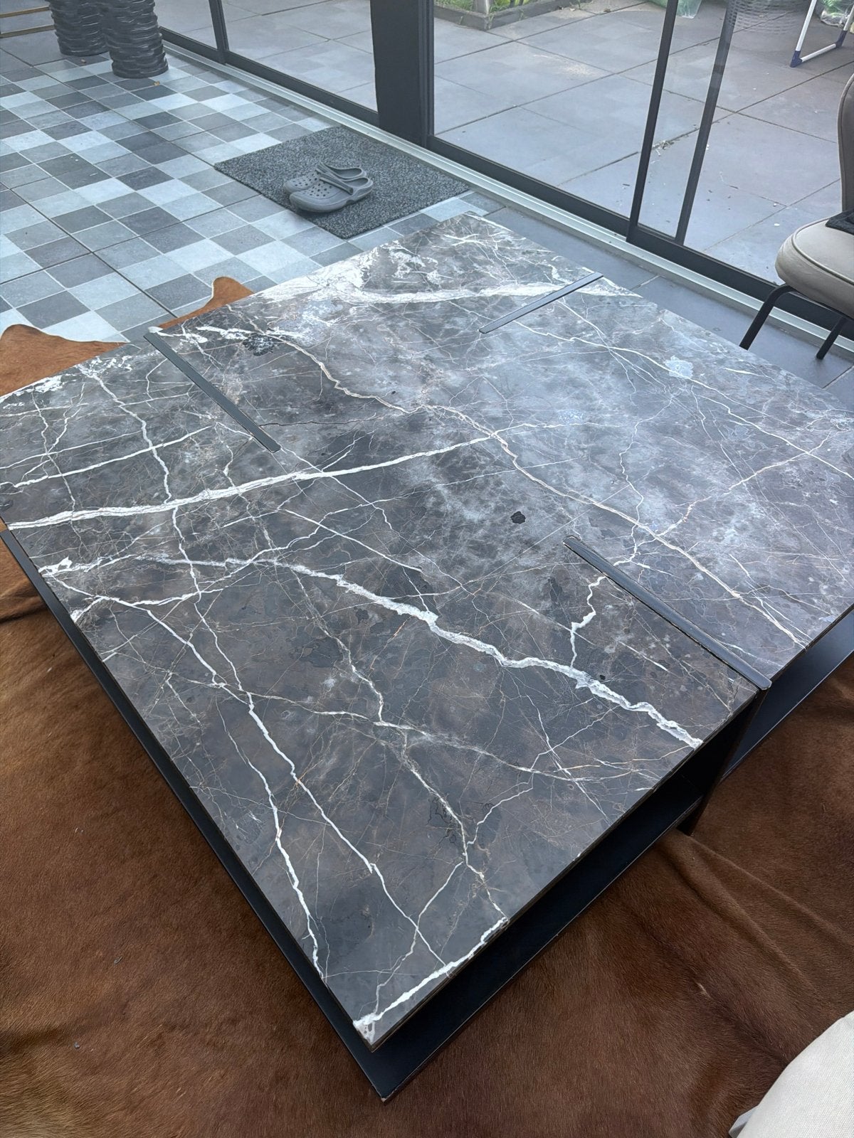 Echte marmeren tafel 110x110 cm, Ophalen, Overige materialen, Gebruikt, 100 tot 150 cm