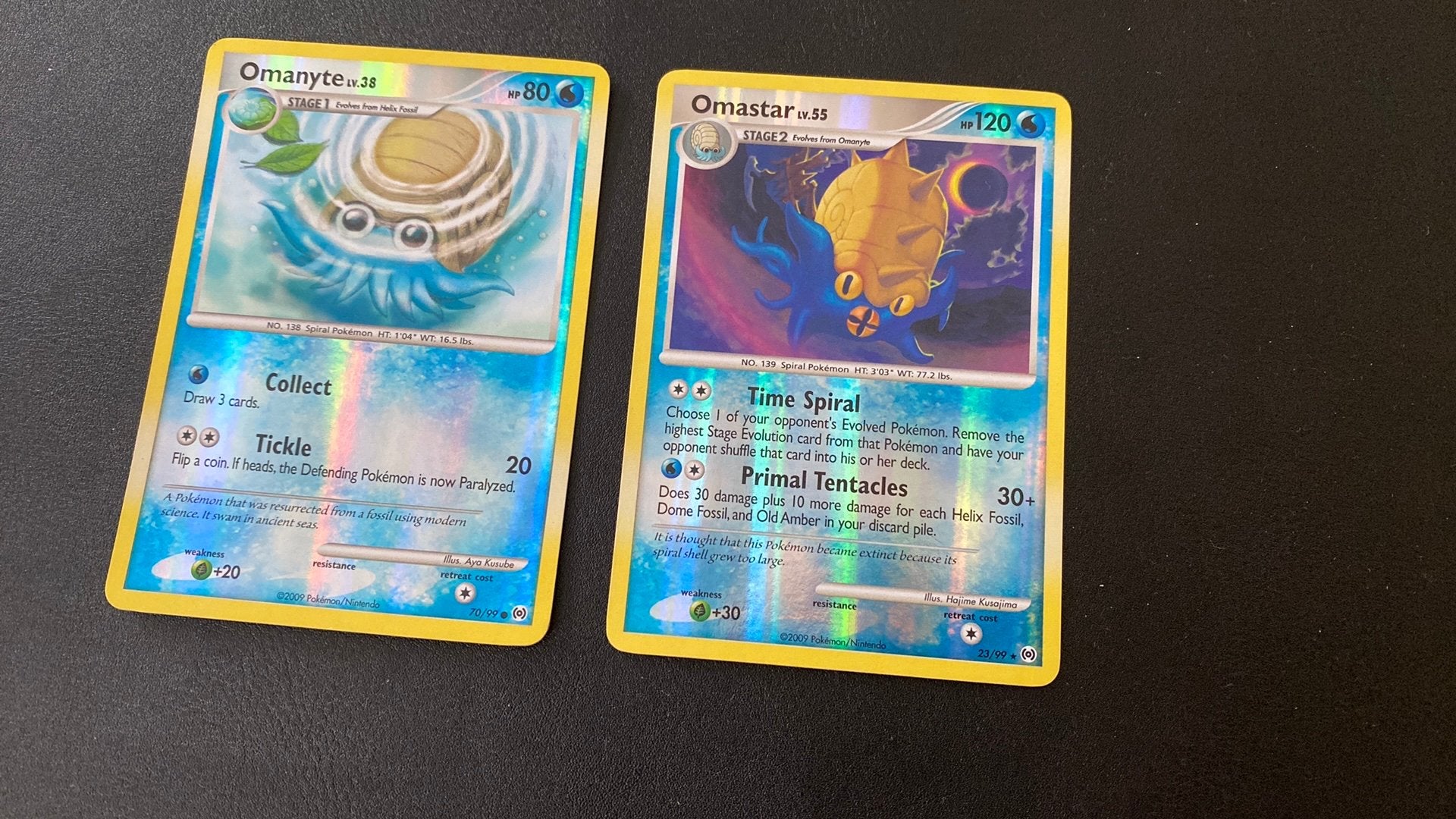 Pokemon omanyte lv 38 / omastar lv 55 reverse holo arceus, Ophalen of Verzenden, Gebruikt, Meerdere kaarten
