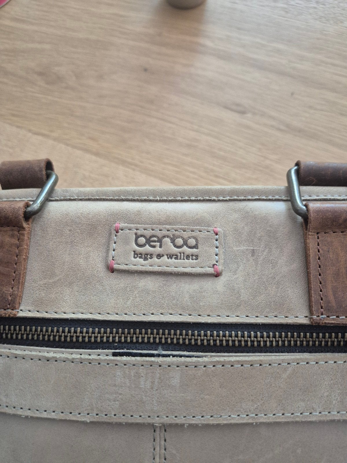 Berba Leren Laptoptas/Aktetas - Beige/Taupe, Gebruikt, Beige, Leer, Ophalen