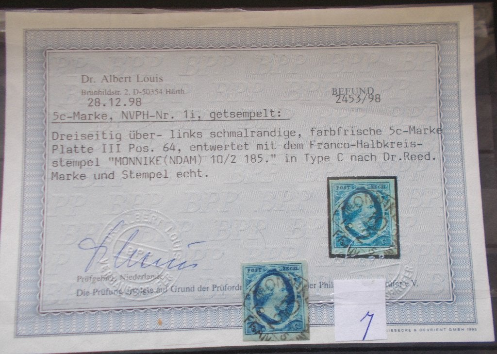 Ned1i plaat 3 pos64 gestempeld met attest, Postzegels en Munten, Ophalen of Verzenden, T/m 1940, Gestempeld