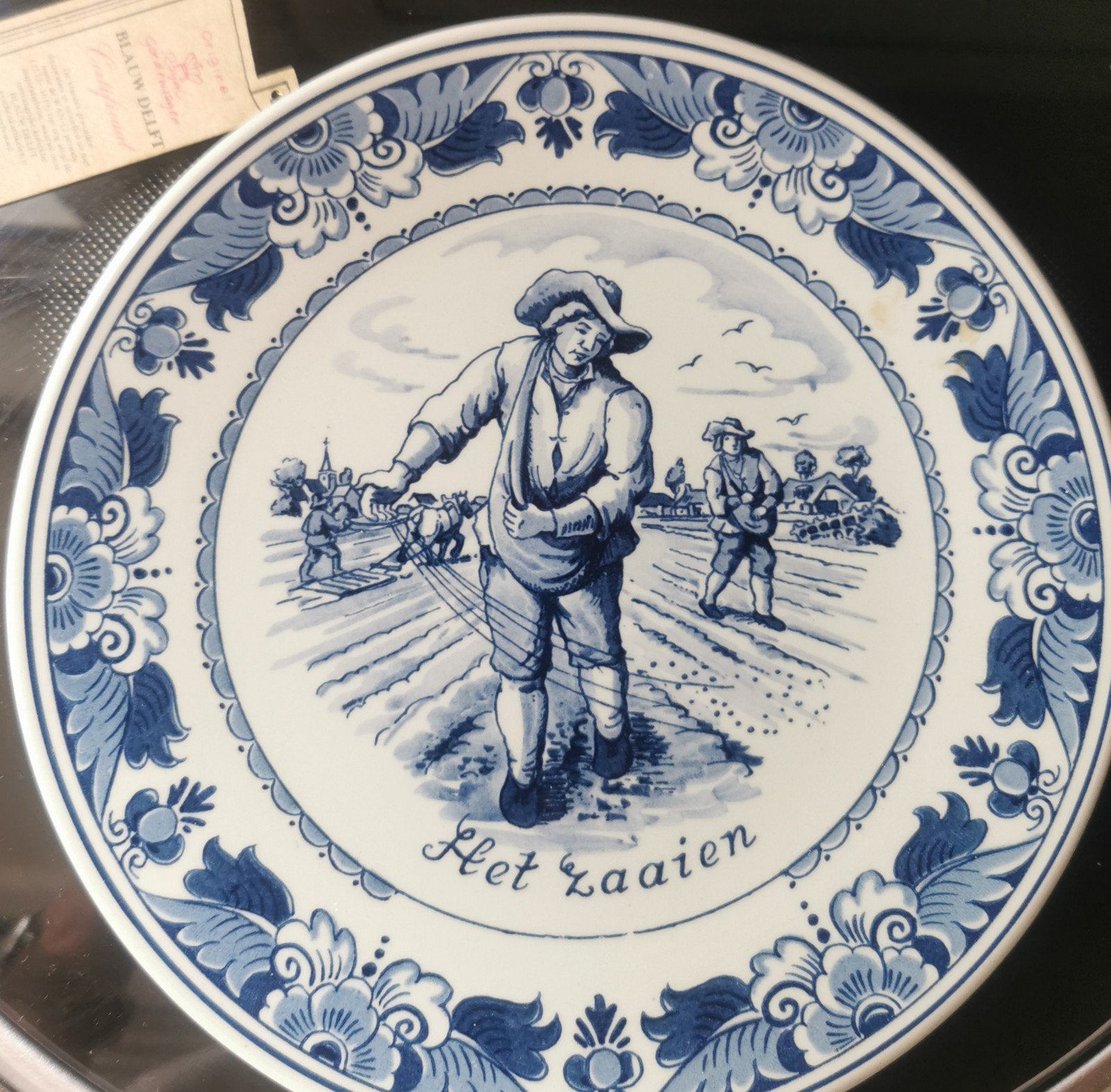 Delfts blauw wandbord van Royal Goedewaagen, zaaien, Antiek en Kunst, Antiek | Wandborden en Tegels, Ophalen