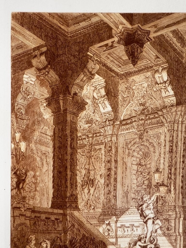 1877 - Antieke staalgravure - Klassiek interieur Parijs, Verzenden, Architectuur, Gravure, 30 cm