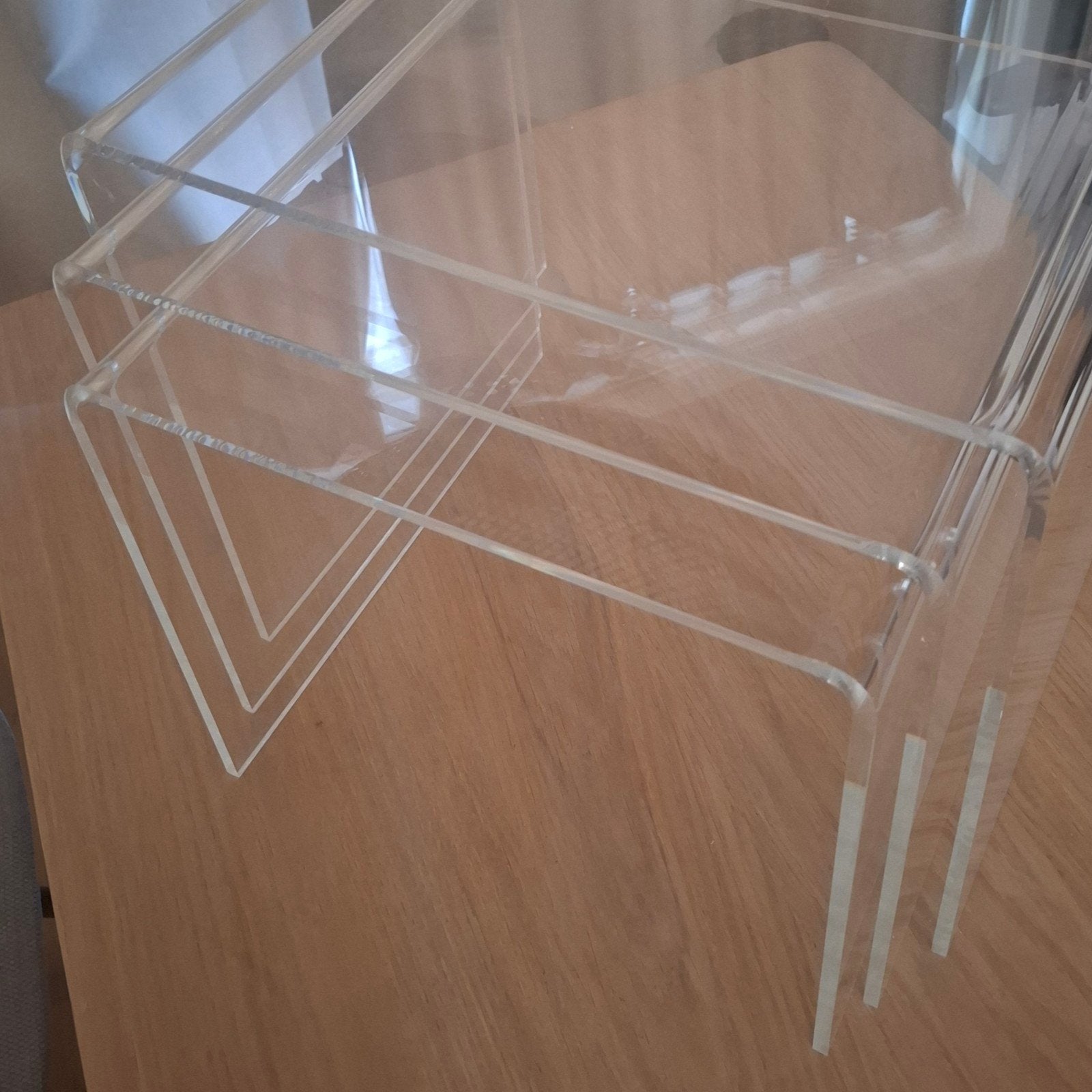 nesttafels plexiglas, nesting tables, vintage salontafel 3x, Ophalen, Minder dan 55 cm