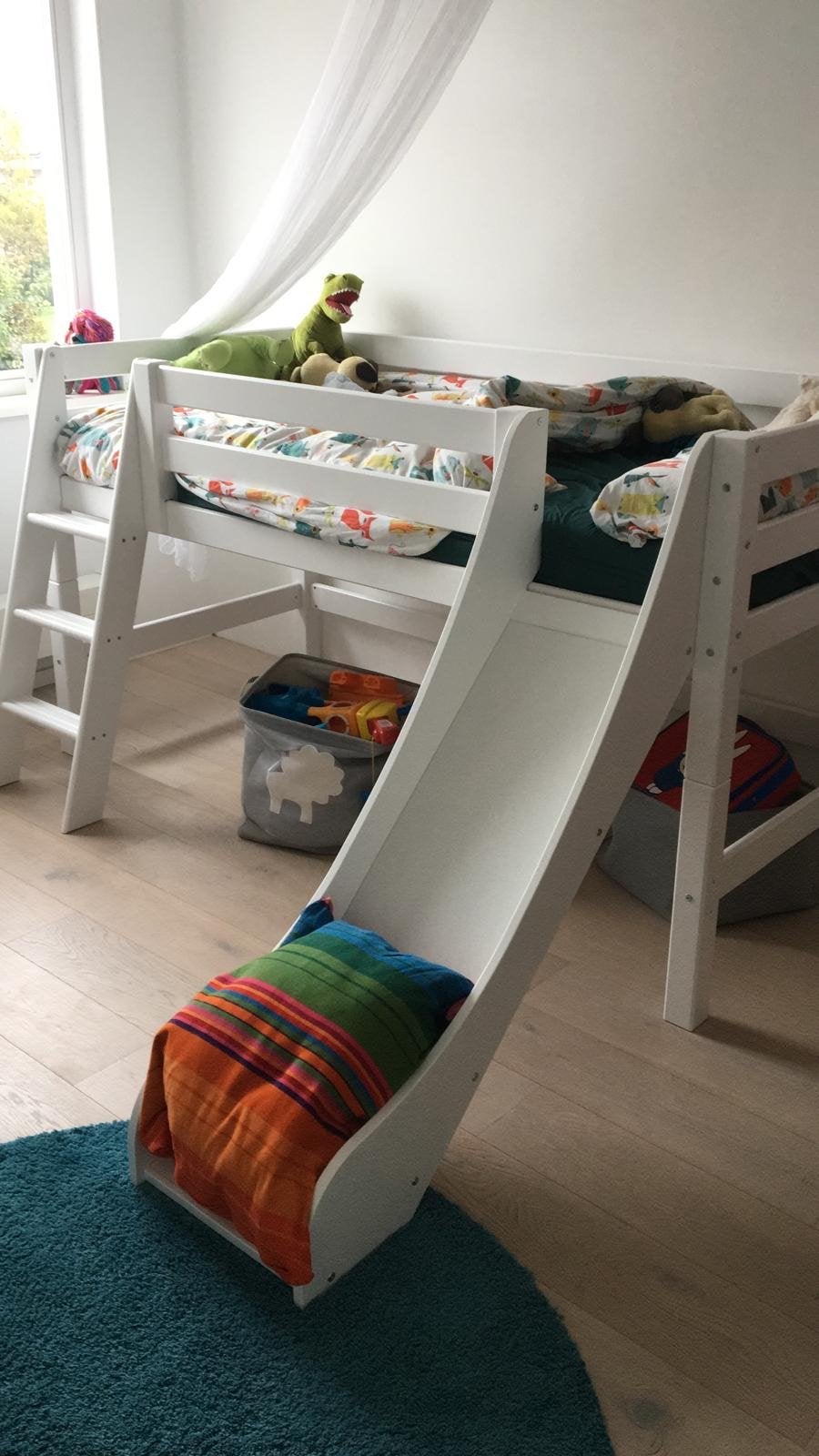 Hoppekids luxury Halfhoogslaper met glijbaan en matras, Ophalen, Gebruikt, 90 cm, Eenpersoons