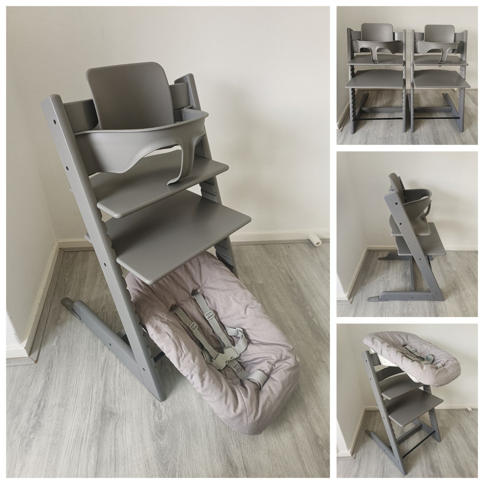 Stokke Tripp Trapp storm grey+babyset,2standen newborn evt2x, Kinderen en Baby's, Meegroeistoel, Ophalen of Verzenden, Zo goed als nieuw