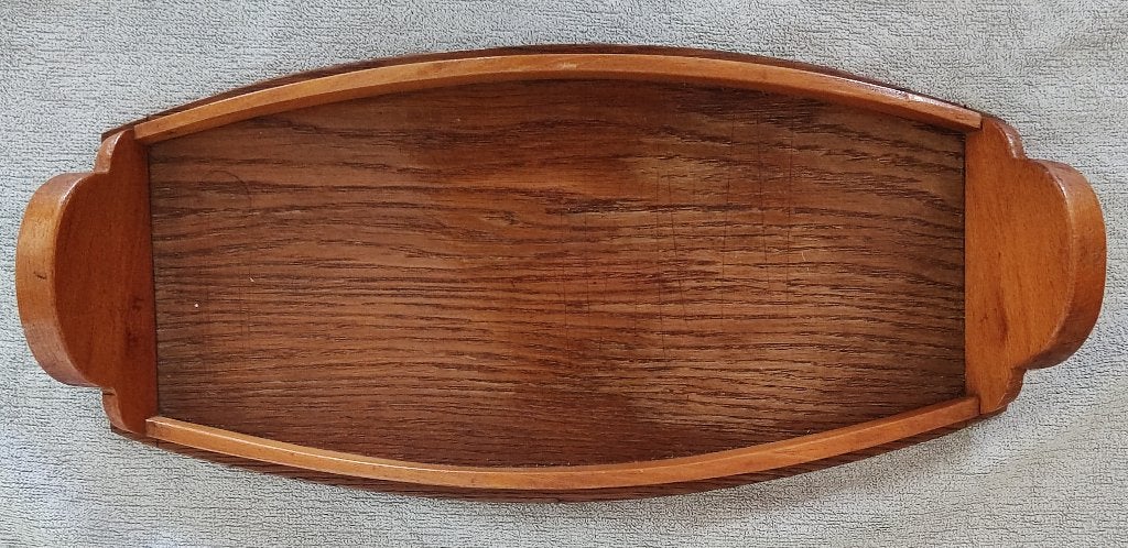 Vintage houten dienblad, ovaal (jaren 60, teak look), Antiek en Kunst, Ophalen of Verzenden