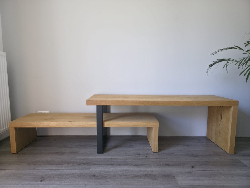 Tv-meubel (verstelbaar) | eiken | industrieel design, Huis en Inrichting, Kasten | Televisiemeubels, Ophalen, Zo goed als nieuw