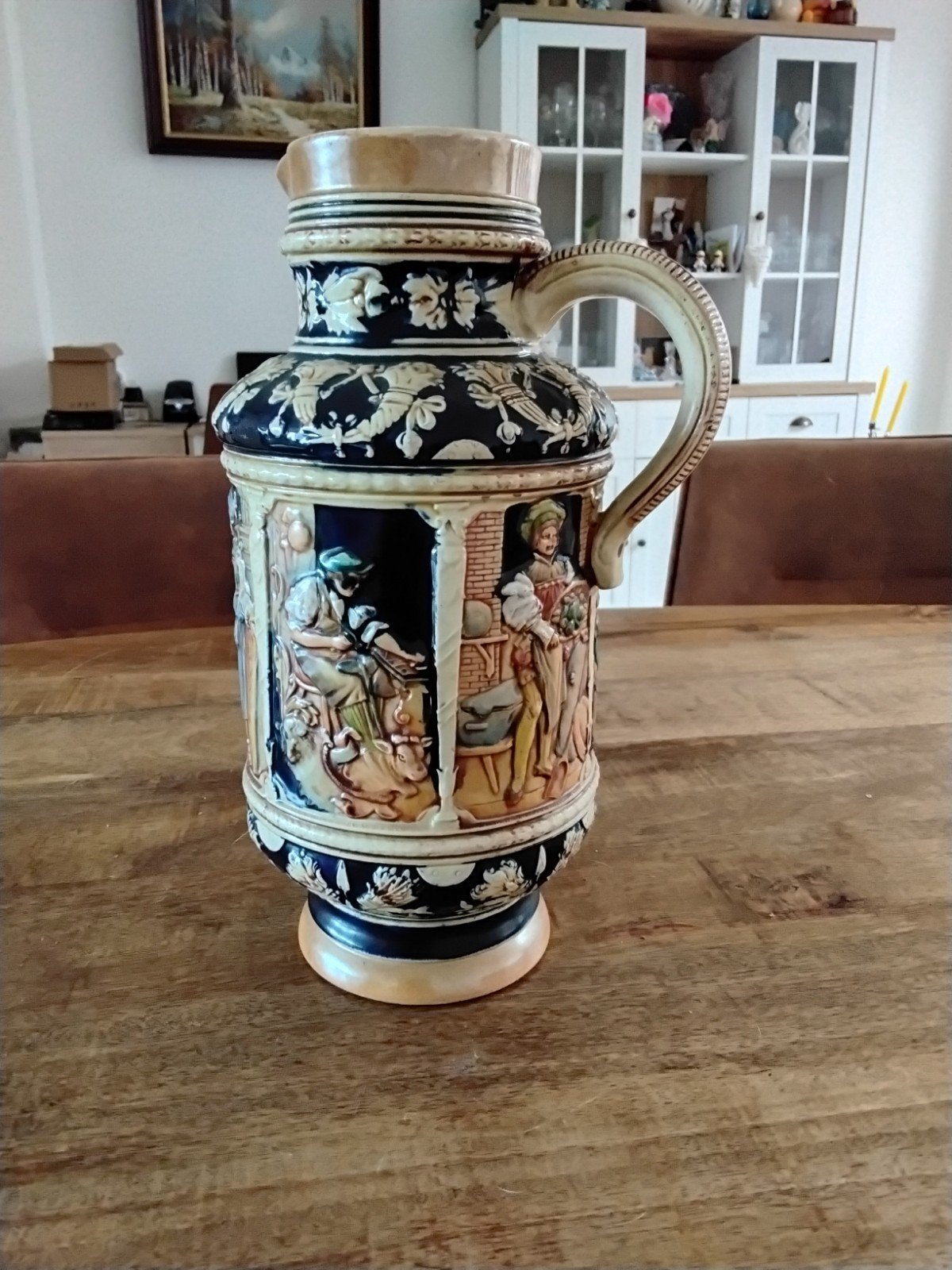 Antieke Bierpul/Kan met Reliëfdecoratie, Antiek en Kunst, Ophalen of Verzenden