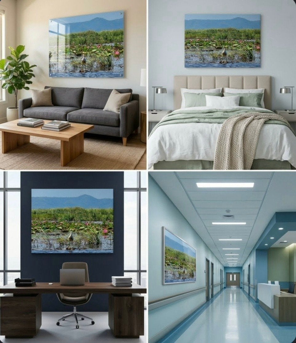 Luxe Grote Wanddecoratie "Zilverreiger in het Thaise Lotus, Verzenden, Nieuw, Schilderij
