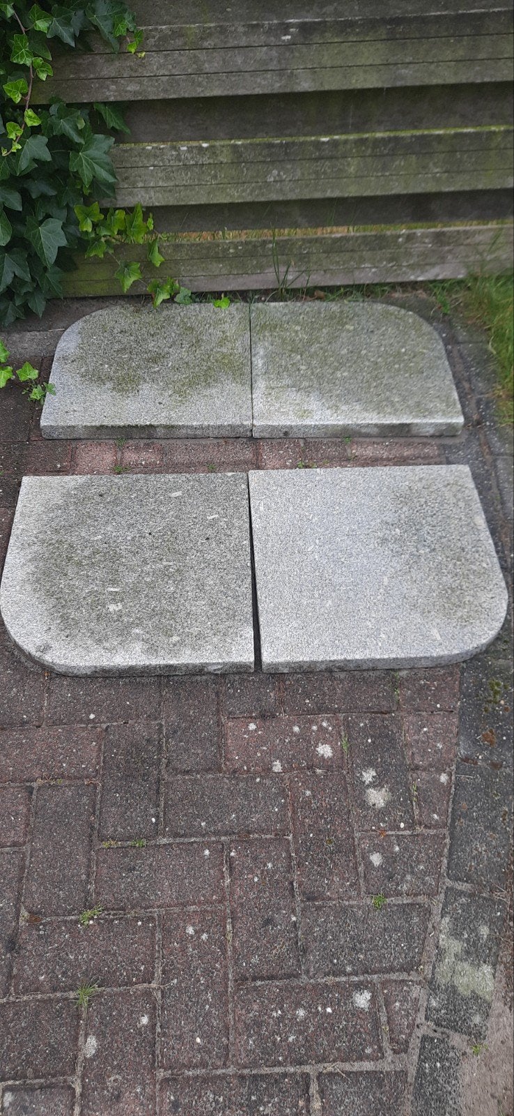 Natuursteen / Graniet parasolvoet tegels, 4 stuks, Tuin en Terras, Ophalen, Gebruikt, Terrastegels, Natuursteen