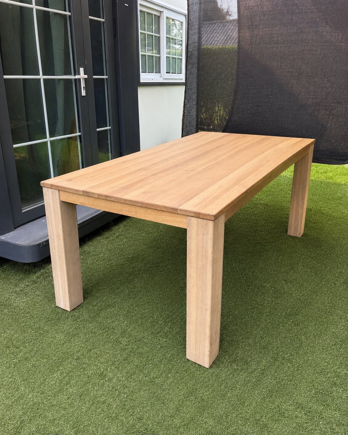 Massief houten eettafel 200x100cm, hoogte 79cm, Ophalen, Gebruikt, 100 tot 150 cm, 200 cm of meer