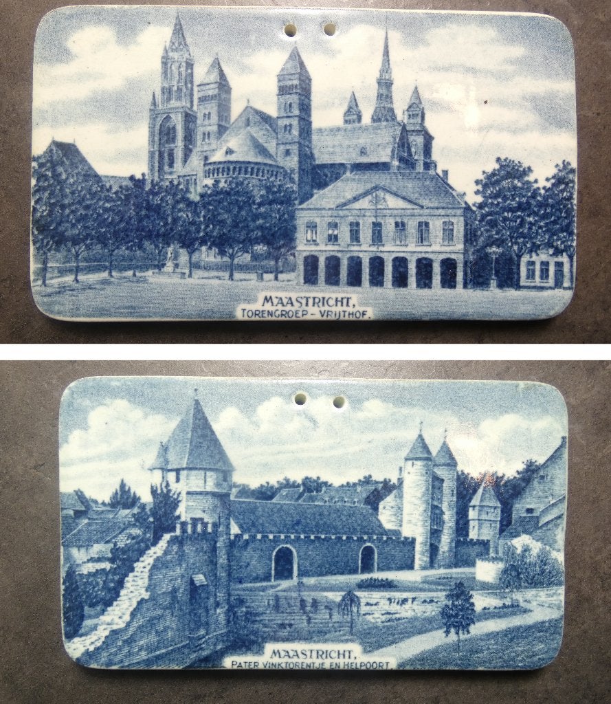 SC - 2x wandtegel met afbeeldingen uit Maastricht [2058], Antiek en Kunst, Ophalen of Verzenden