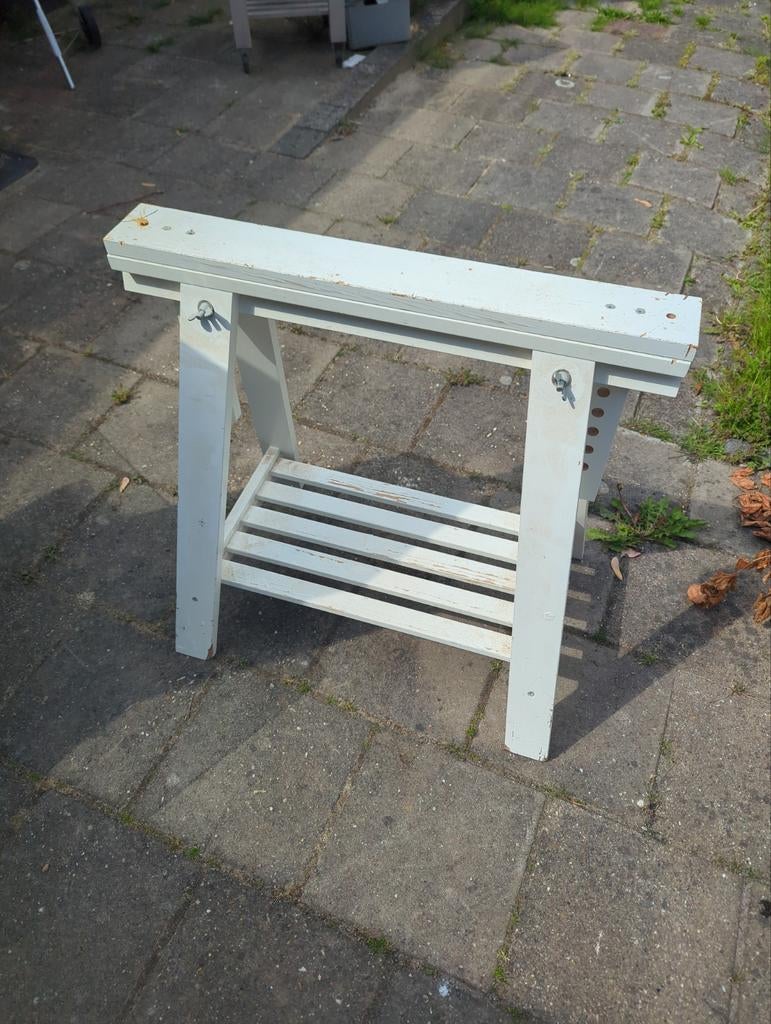 Stevige werkbank / schraag, wit geverfd, Ophalen of Verzenden