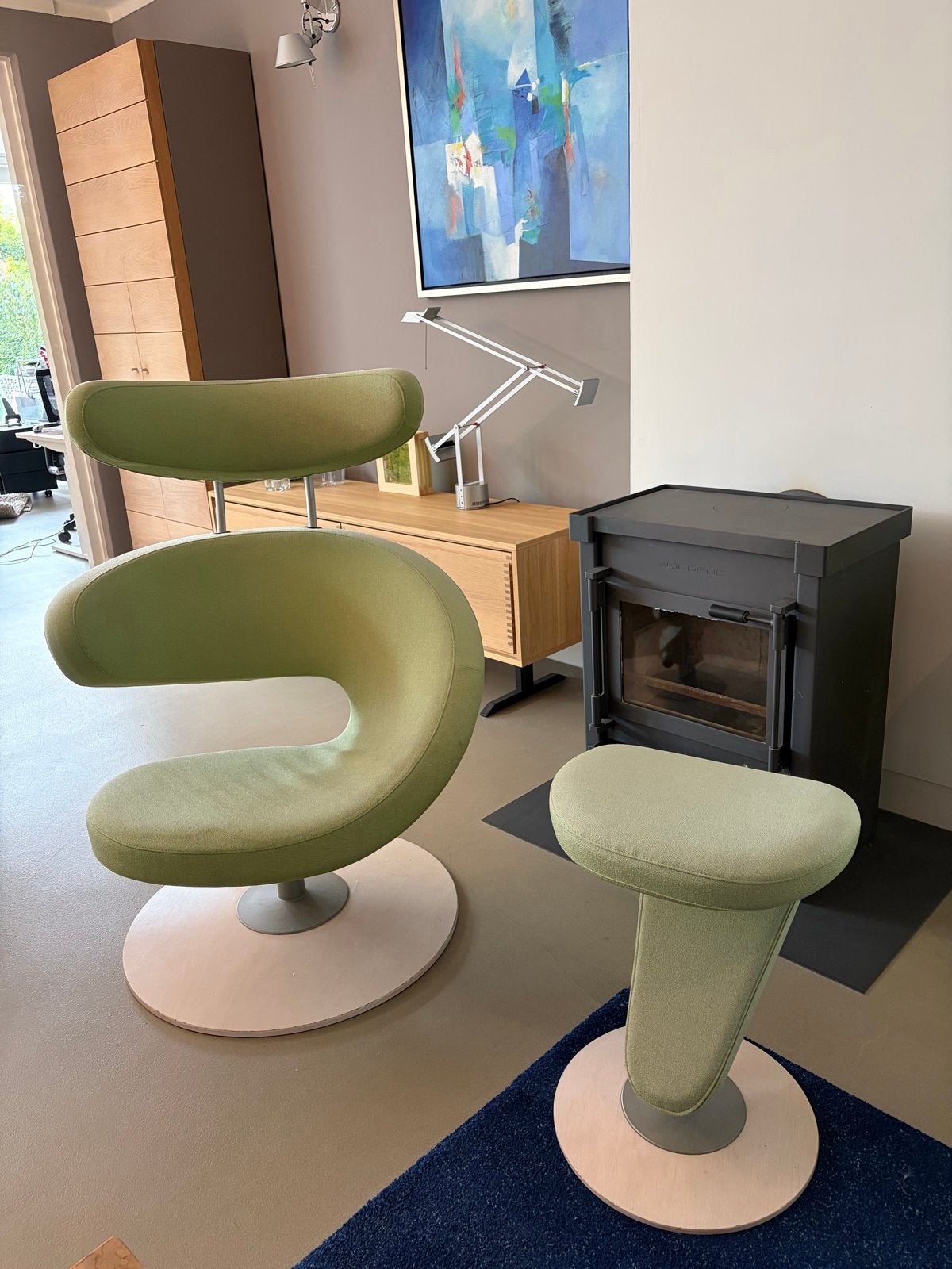 Stokke Peel fauteuil met lichtgroene wollen bekleding, Ophalen, Modern design, Gebruikt, Overige kleuren