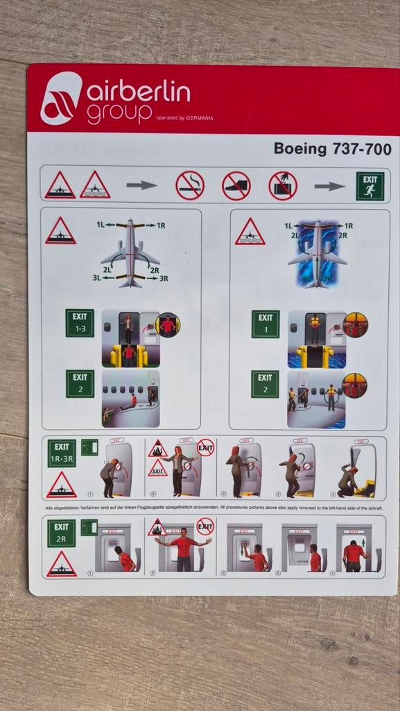 Air Berlin safety card, Verzenden, Zo goed als nieuw, Kaart, Foto of Prent