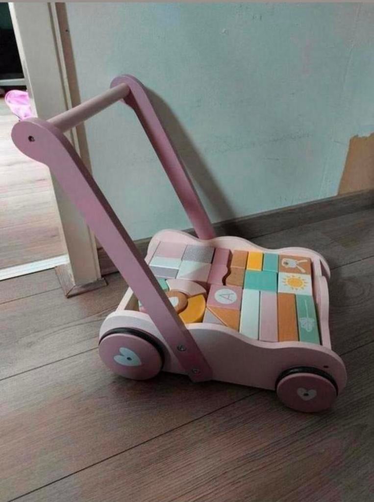 Houten blokken kar Little Dutch Roze, Kinderen en Baby's, Speelgoed | Houten speelgoed, Ophalen, Zo goed als nieuw, Duw- of Trekspeelgoed