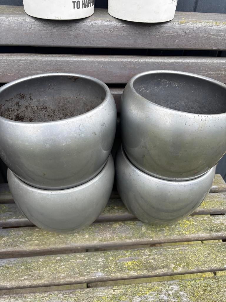 Set van 5 zilverkleurige bloempotten, Ophalen, Gebruikt