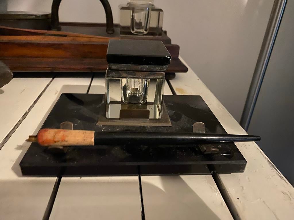 Antiek pennesetje met inktpot, Ophalen of Verzenden