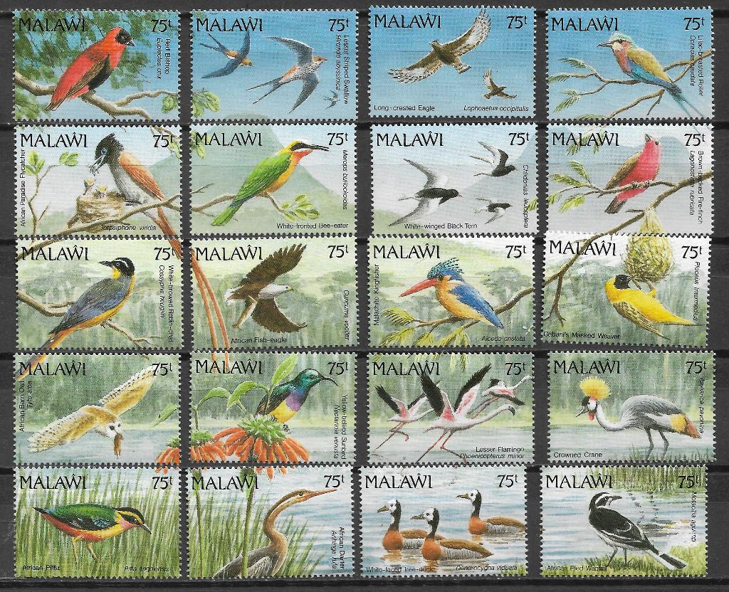 Malawi 1992 Vogel ijsvogel bijeneter vliegenvanger eend pfrs, Verzenden, Overige landen, Postfris