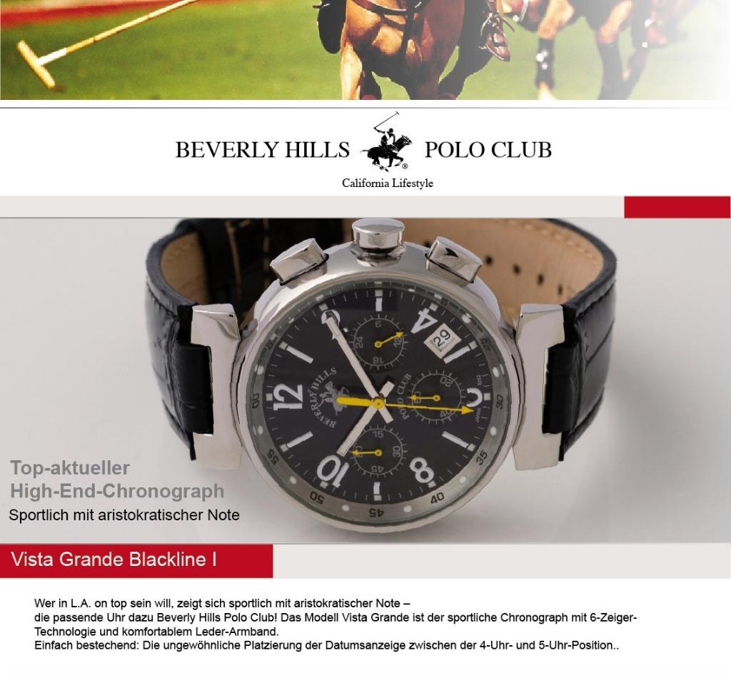 Beverly Hills Polo Club Vista Grande Blackline 1 Chronograaf, Overige merken, Leer, Staal, Polshorloge