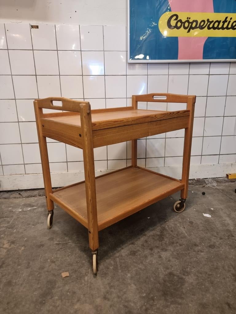 Vintage serveertrolley jaren 70 grenenhout, ,, Ophalen of Verzenden, ,, ,