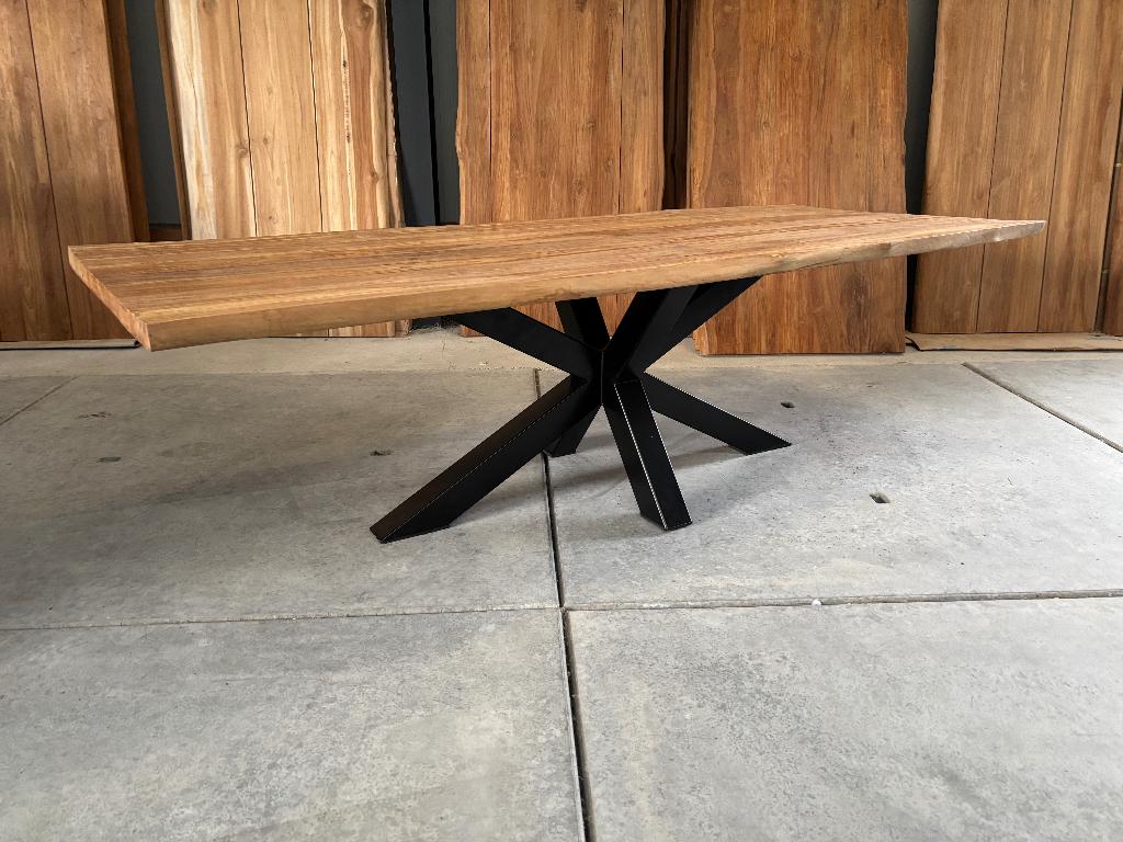 Eettafel | Oud Teak Industrieel 220cm, Ophalen, Teakhout, 50 tot 100 cm, Vijf personen of meer