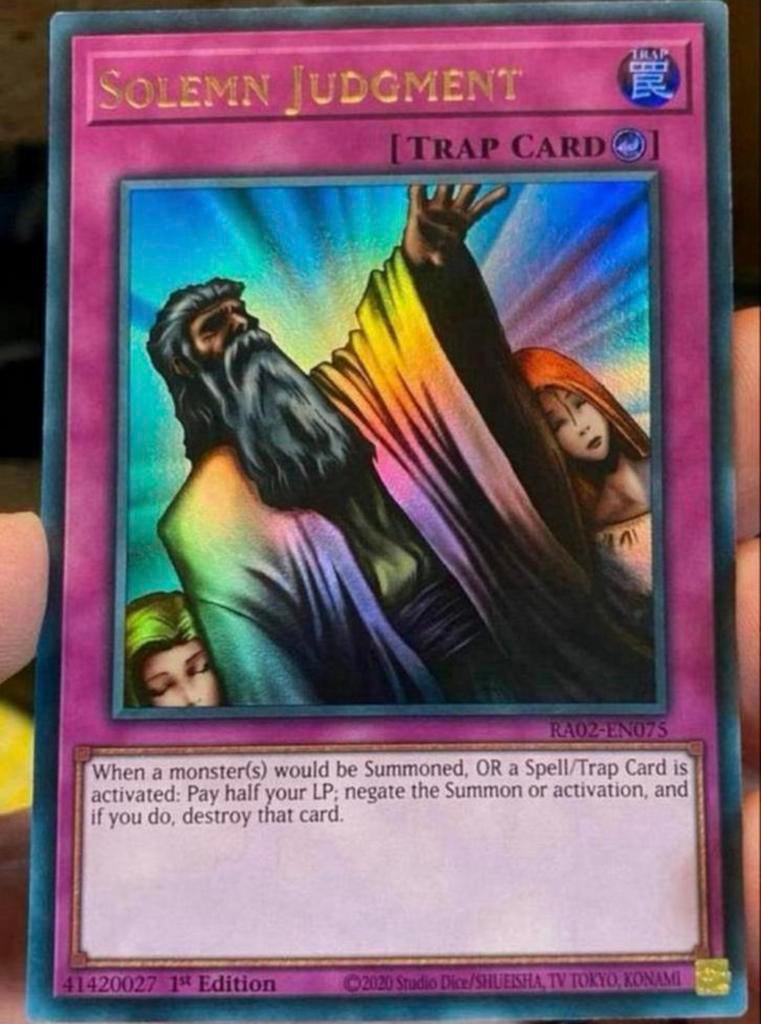 Yu-Gi-Oh! Solemn Judgment RA02 1st Edition !, Verzenden, Zo goed als nieuw, Losse kaart, Foil