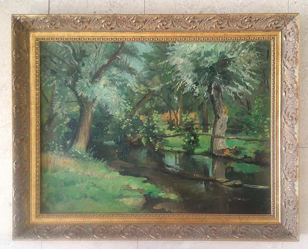Bomen aan watertje ca. 1935 - toegeschreven aan J.v.d. Bilt, Antiek en Kunst, Kunst | Schilderijen | Klassiek, Ophalen of Verzenden