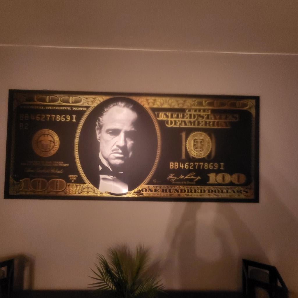 Marlon Brando Godfather Dollar Print, Huis en Inrichting, Woonaccessoires | Schilderijen, Tekeningen en Foto's, 125 cm of meer