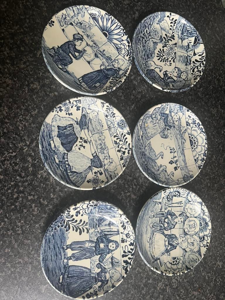 Boch Belgium delfsblauwe mini gebaksbordjes 6 stuks., Antiek en Kunst, Ophalen of Verzenden
