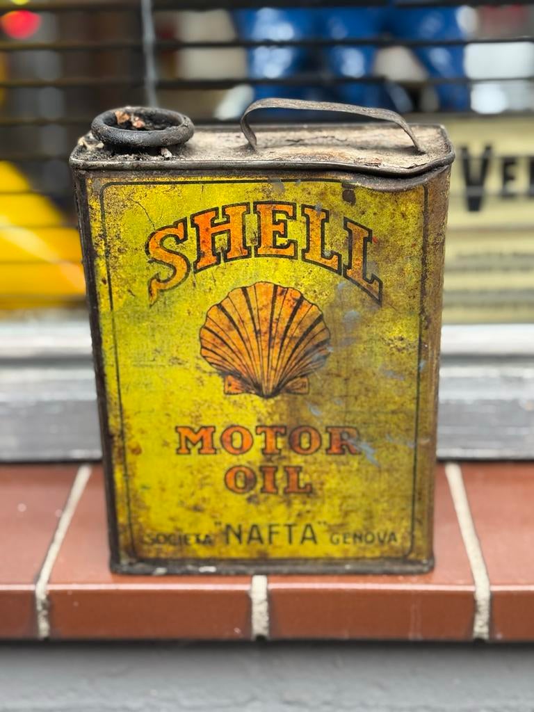 Vintage Shell Motorolie Blik - Nafta Genova, Ophalen of Verzenden