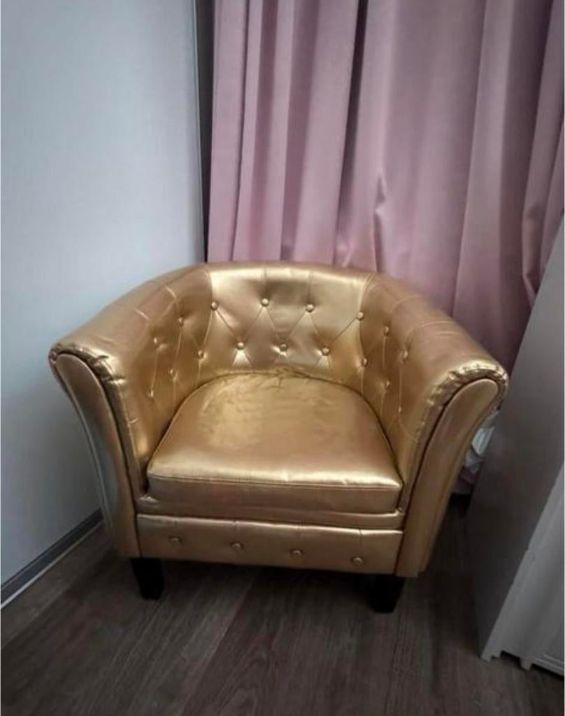 Gouden poefje, Huis en Inrichting, Eenpersoons, Minder dan 75 cm, Ophalen of Verzenden, Zo goed als nieuw